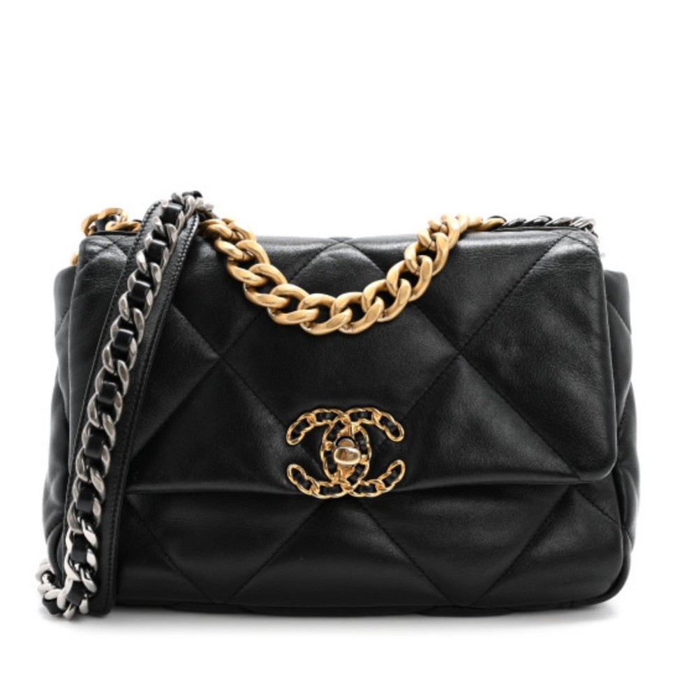 Chanel 19 Medium Black with Gold and Silver Chain